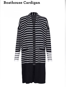 Pull Tricoté CAbi Rayé Noir Et Blanc - Col Bateau, Boutons Dorés - Taille M Femme - Occasion Très Bon état