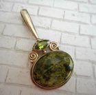 Sterling Silver 925  Sajen Green Agate Peridot Pendant   521G