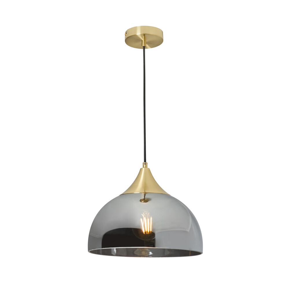 Litecraft Webster Ceiling Pendant Smoke Tinted Glass Shaded Light - Satin Brass