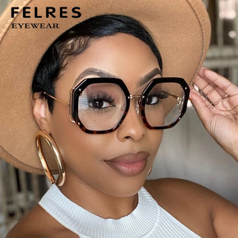 Polygonal Anti-Blue-Light Optical Glasses For Women Full Rim
