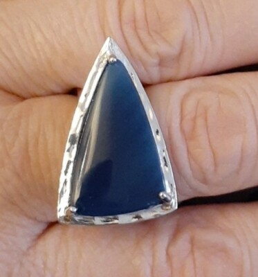Designer Studio Bars Sterling Silver Overlay Bronze Blue Agate Arrow Ring Sz 7.5