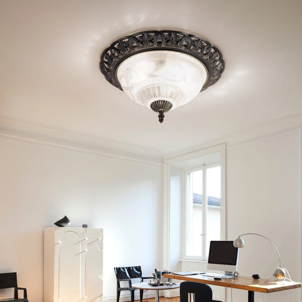 LED Stile Country Alluminio Lampada da Soffitto Argento Antico Terra Vetro Fiori - Immagine 4 di 4