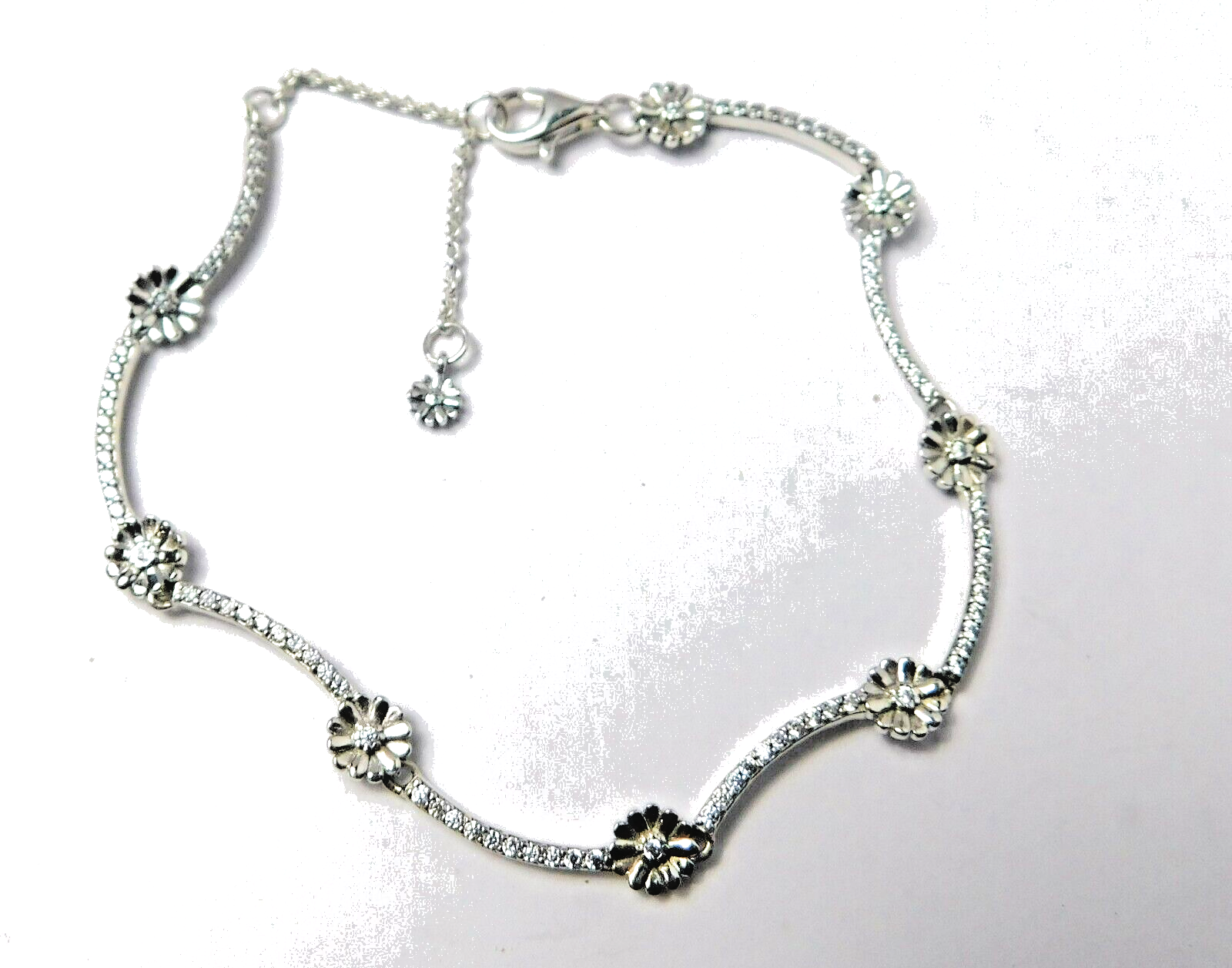 Authentic Pandora Bracelet, Sparkling Daisy Flowers, #598807C01, Silver ...