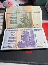 Authentic Zimbabwe Currency 10, 20 Billion Dollars Banknotes, CIRCULATED Bills