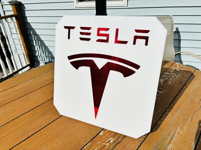 HANDMADE Tesla Sign On Gloss White Acrylic - Size Options: 16'' 12'' 8'' FREE SHIP!