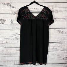 Madewell 100% Silk Peasant Dress Womens Large Black Colorstitch Mini Boho Loose
