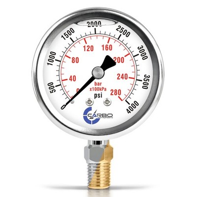 2-1/2'' Pressure Gauge, Chrome Steel, 0-4000 psi, Lower Mount 1/4'' NPT
