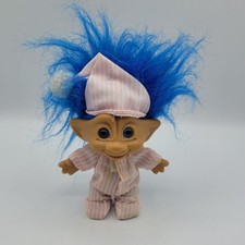 Vintage Ace Novelty Troll Blue Hair Pink Pajamas Blue Jewel Treasure 5in