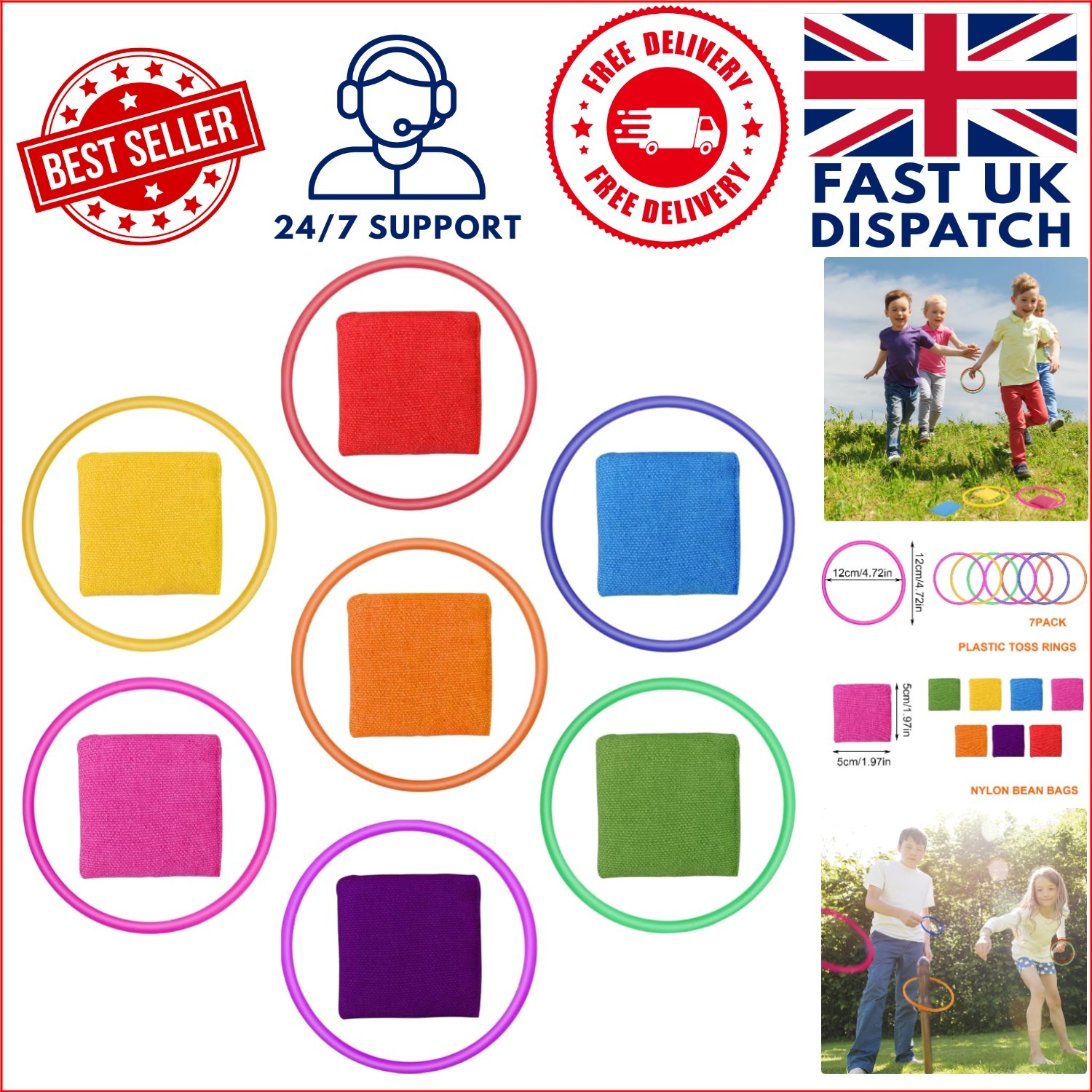 Colorful 14-Pc Nylon Bean Bag Toss Game for Toddlers - Indoor & Outdoor Play