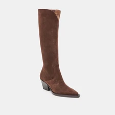 NWOB Dolce Vita Raj Dark Brown Suede Knee High Western Pointy Wide Calf Boot 6