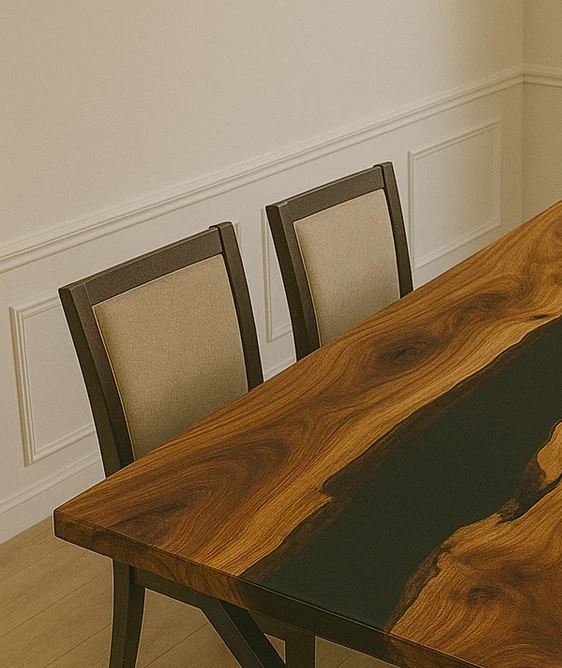 Handmade Live Edge Resin Table | Black Epoxy Dining Table Top | Acacia Wood | - Image 3 of 4