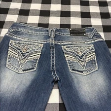 Vigoss New York Slim Boot Cut Jeans Size 9/10 x 33 Stretch Metallic Embellished