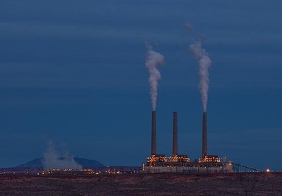 A large, coal-fired power plant, one of the biggest in the country, outside