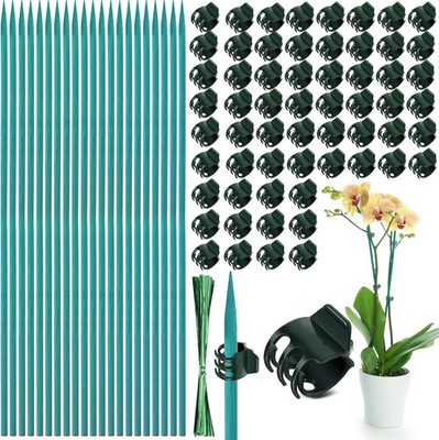 30 Pcs Plant Support Stakes Kit 15 Inch Bamboo Plant Stakes with 50 Pieces Orchi