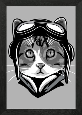 PILOT KATZE Gerahmtes Wandbild Poster Leinwanddruck Bild