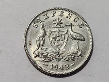 1943 Sixpence - Australia  .925 Silver