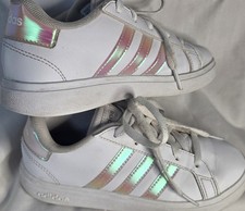 Adidas Grand Court 2.0 White/Iridiscent Big Kid Sz 1 Tennis Shoes Sneakers Comfy