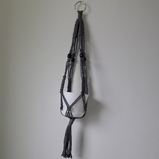 Macrame Plant Hanger, Dark Gray 23", Metal Cotton Wood Beads Handmade