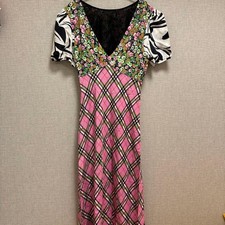 RIXO Multi-Pattern Short Sleeve Knee-Length Dress XS Pink Check Floral
