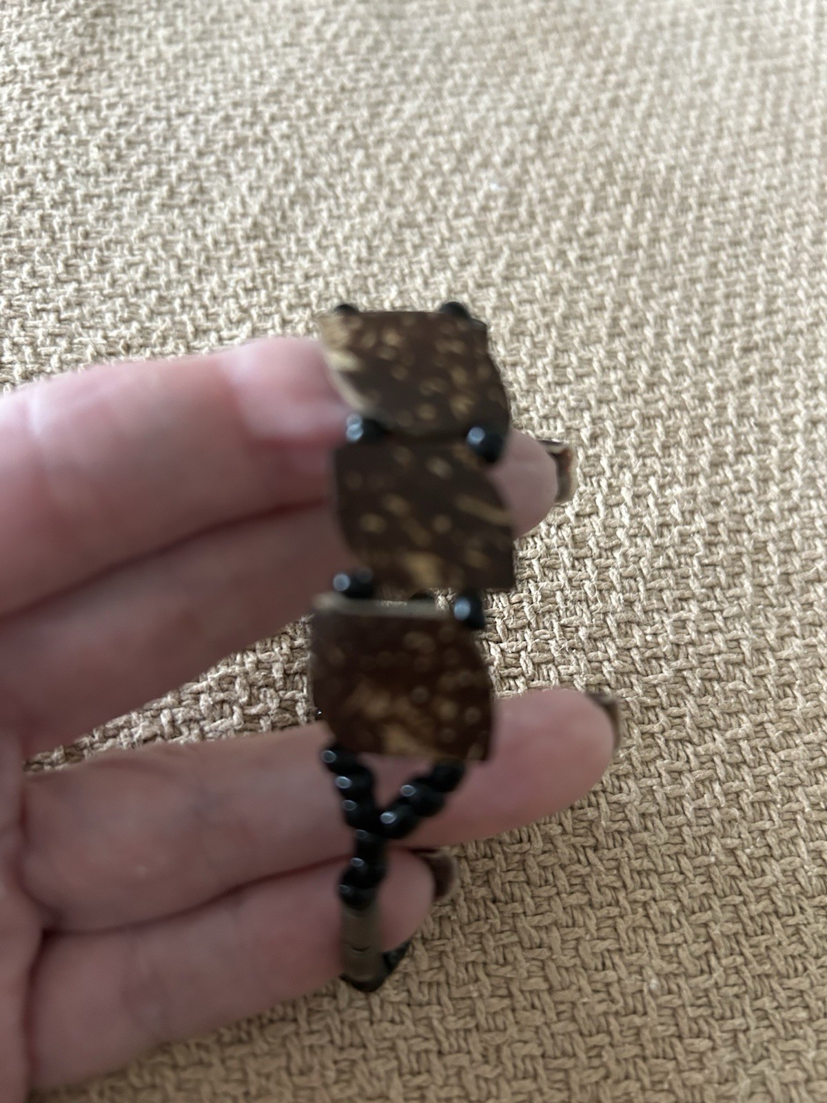 Vintage Coconut Shell Rectangular Shaped Links Br… - image 6