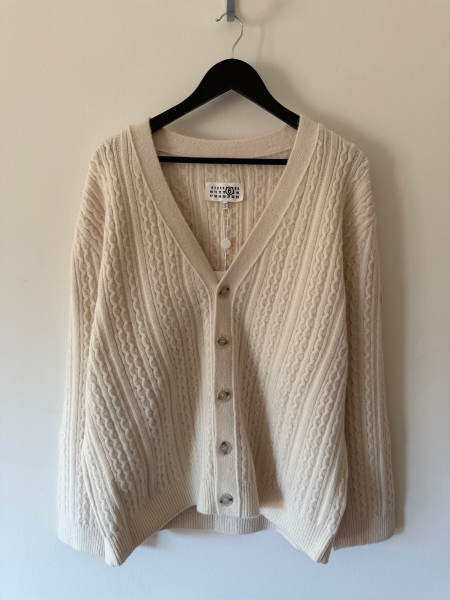 MM6 Maison Margiela Cable Knit Cardigan - Size Large - Cream