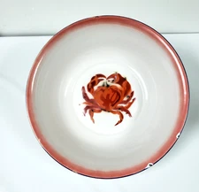 Large Enamelware Crab metal bowl 12.5 in wide Red White