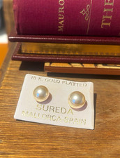 SUREDA Mallorca Spain 18K Gold Plated over 925 faux Pearl Stud Earrings 11mm