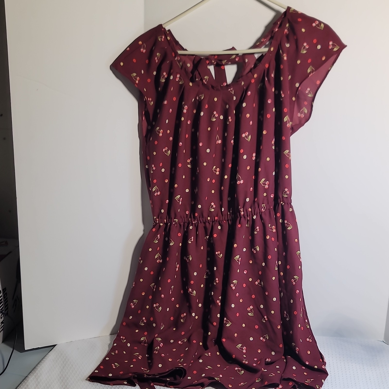 LC Lauren Conrad Short Sleeve Floral Fit & Flare Dress Burgundy Size L