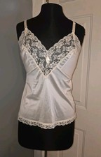 Vintage Antron 111 White Cami Lace Trim Feminine Coquette Delicate USA Made M