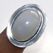 925 Silver Plated Pretty Rainbow Moonstone Ring Gemstone Size US 10.5 MJ