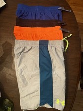 Under Armour Boy  s Shorts Size Large Lot Of 6 Active Orange Grey Blue Black