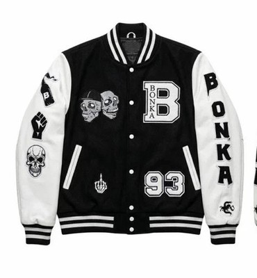 Heavy Patched Varsity Jacket Wool Body Leather Sleeves Embroidered Letterman