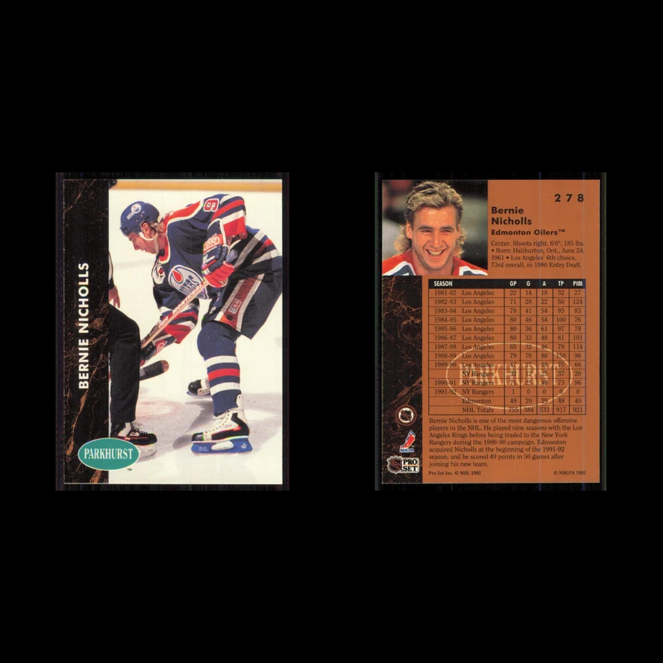 Bernie Nicholls #278 1991 Parkhurst Edmonton Oilers Hockey Card NHL NM - Image 3 of 3