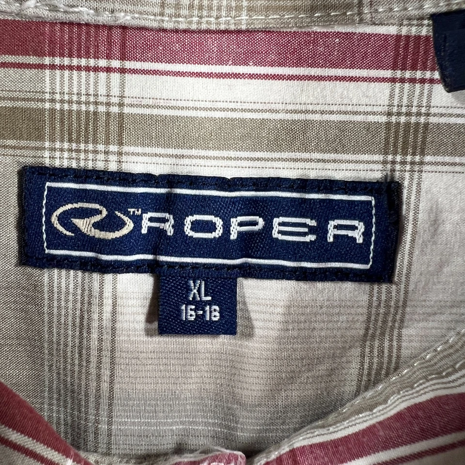 Camisa Roper Jóvenes Niños XL Extra Grande Gris A Cuadros Manga Larga Con Botones Western Foto 2 de 4