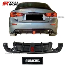 Real Carbon Fiber W/LED Rear Bumper Diffuser Lip Spoiler For Infiniti Q50 14-17