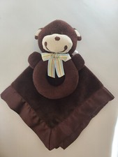 Carters Monkey Baby Lovey Rattle Brown Soft Plush Security Blanket 2012 PreOwned