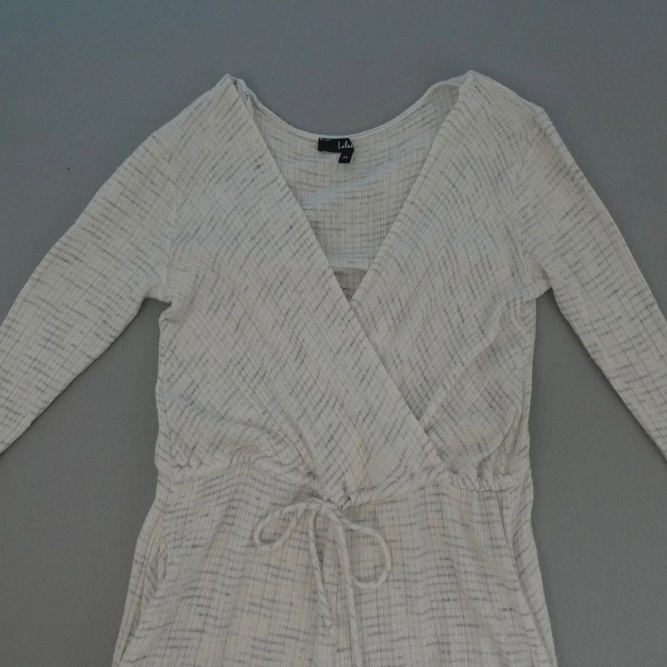 Mono Lulu's All Is Acogedor Blanco y Gris Manga Larga Acanalado Pequeño XS Suave Cuello en V Foto 3 de 4