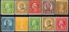 Coils of 1923 to 1929 Set 10 MNH F / VF Scott's 597 to  606     (Set 4)