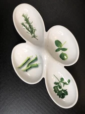 Concepts Ceramic Divided White Serving Dish Relish Tray Herbs Motif
