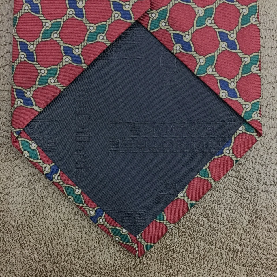 Corbata ROUNDTREE & YORK 58x4 seda ecuestre EE. UU. roja geométrica caballo broca brida Foto 4 de 4