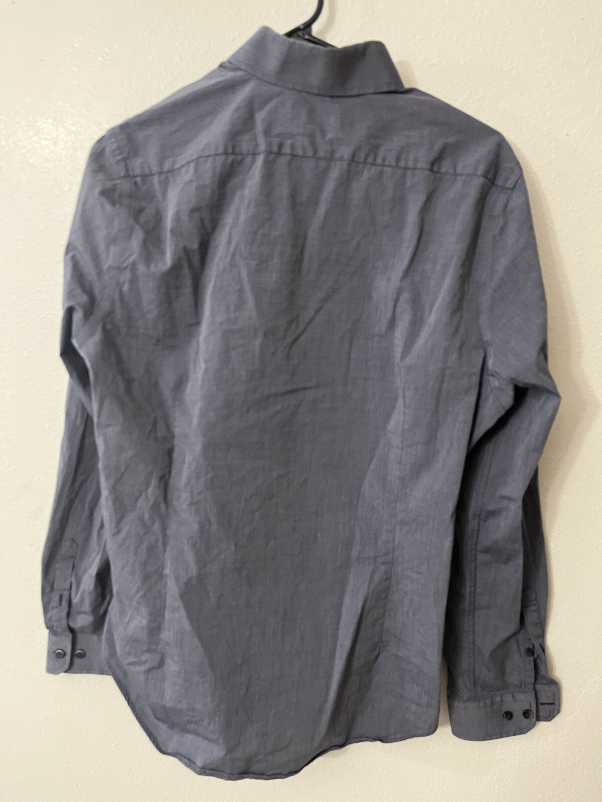 Express 1MX Fitted Solid Button Shirt Blue Solid … - image 2