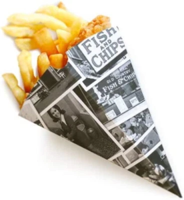 KRAFT CHIP Shop CONE Disposable Takeaway Thick Paper Card Newsprint food Newspaper