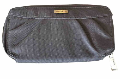 Travelon Geldbörse mit Reißverschluss und Handgelenk Clutch Tasche in grau lila Futter ohne Riemen - Bild 1 von 12