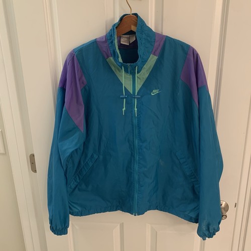 Vintage Nike Full Zipper Track Windbreaker Women Large L  Color Block Gray Tag