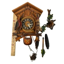 For Parts Vintage German Hand-Carved Black Forest Cuckoo Clock Deer Head & Birds