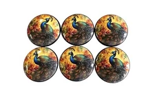 Set of 6 Royal Peacock Wood Cabinet Knobs Drawer Knobs & Pulls