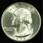 Washington Silver Quarter. 1936 P Gem Brilliant Uncirculated. Lot # 9049-113-183