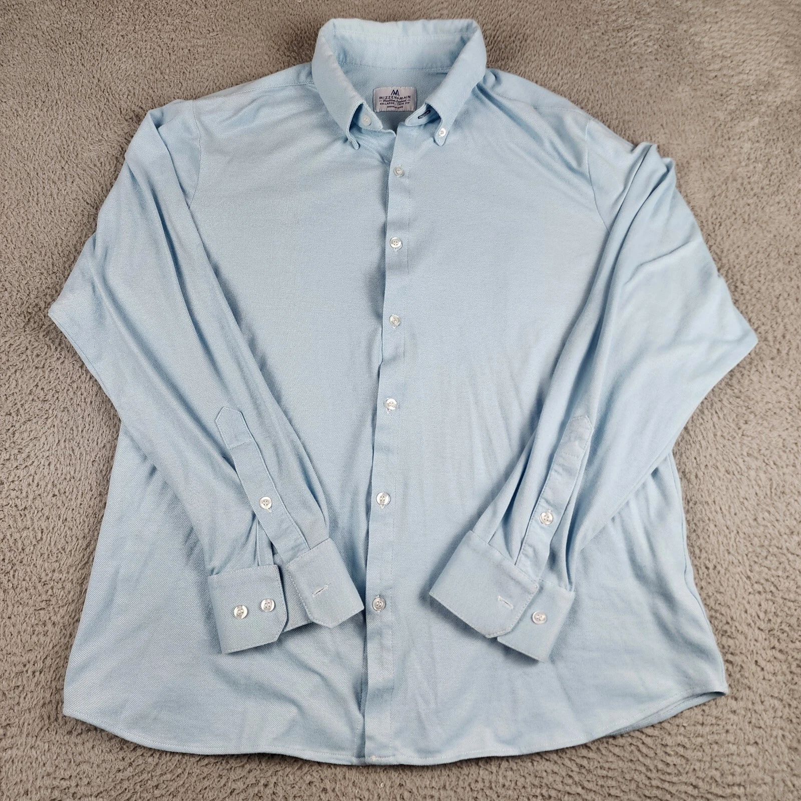 Mizzen Main Shirt Mens 2XL Blue Trim Fit Casual Made USA Long Sleeve Button Up