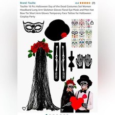 Toulite 16 pcs Halloween day of the dead costumes set for woman men for cosplay