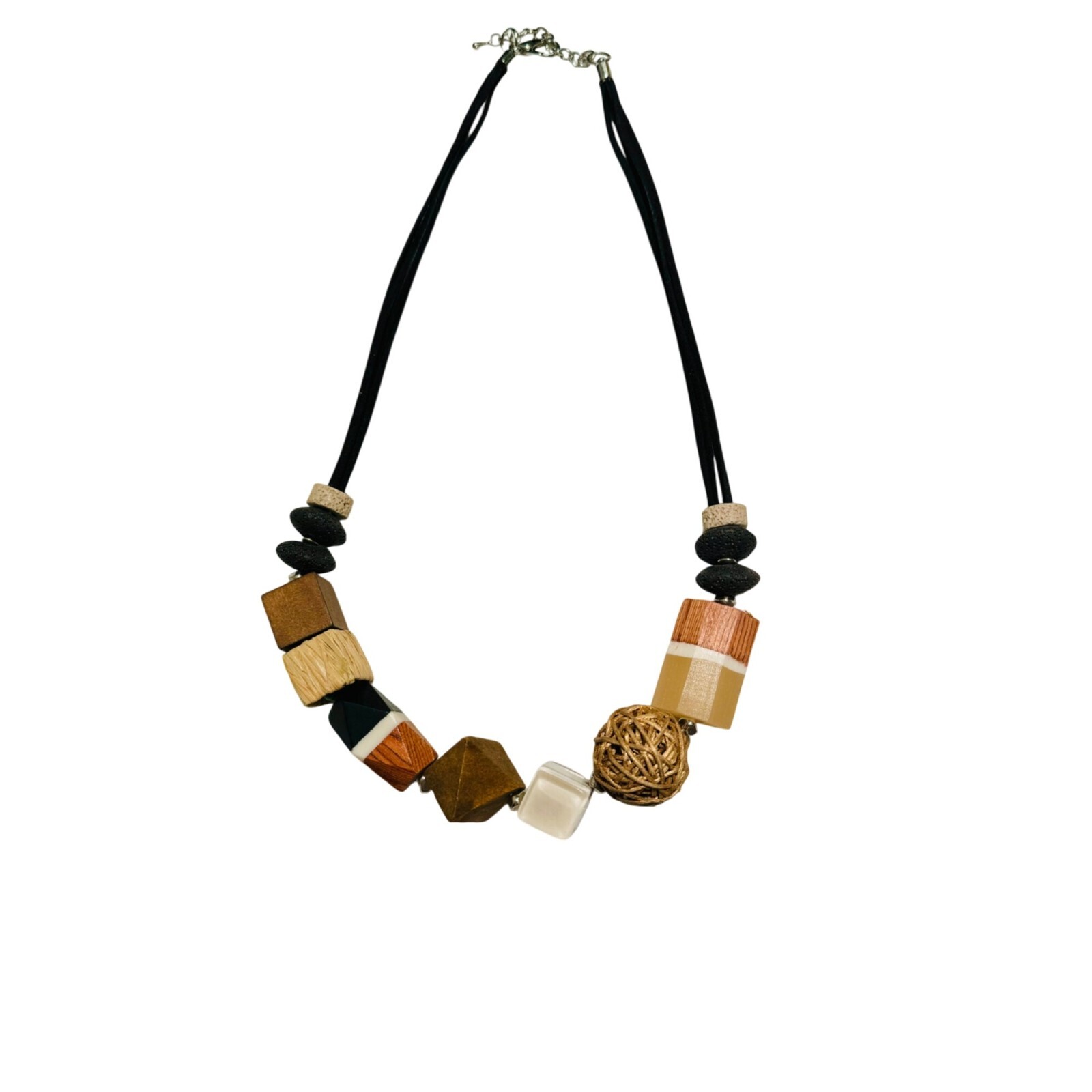 Unique Boho geometric statement necklace - wood, … - image 2